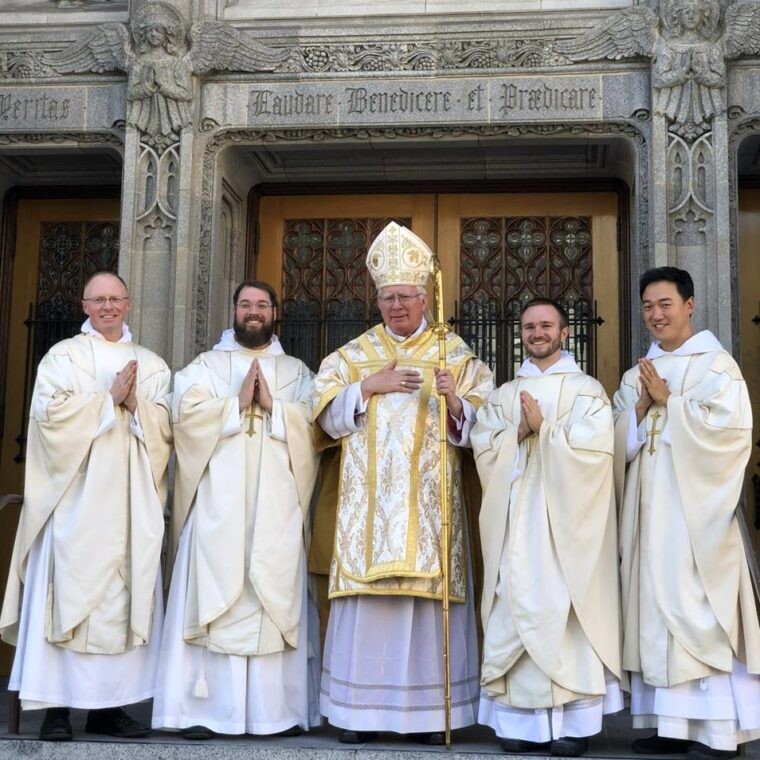 Four of our brothers, ordained to the priesthood by our own brother, Bishop Robert Christian, OP.  Their journey was made possible by your prayers and your financial help.